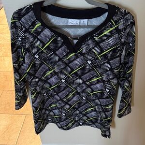 Kim Rogers Black and Lime Patterned Blouse